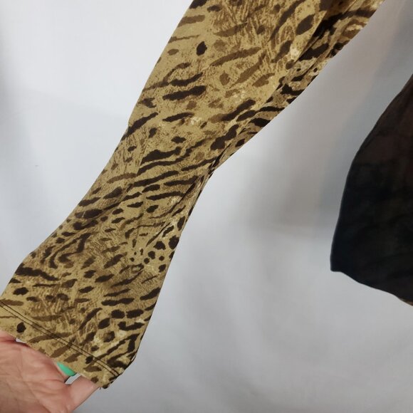Jones New York Sport Brown Tan Gold Animal Pring Long Slv Wide Neck Blouse Sz XL - Picture 3 of 9